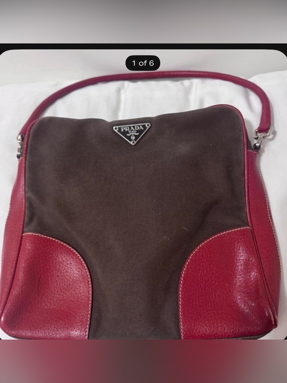 Prada Brown & Red Leather-Trim Shoulder Bag